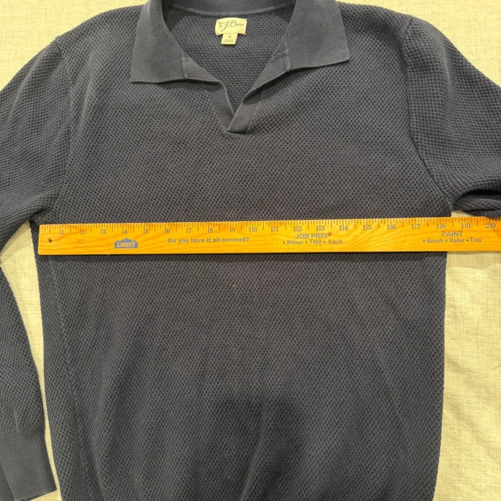 J.Crew Mens Navy Blue Textured Knit Johnny Collar 100% Cotton Polo Sweater Small